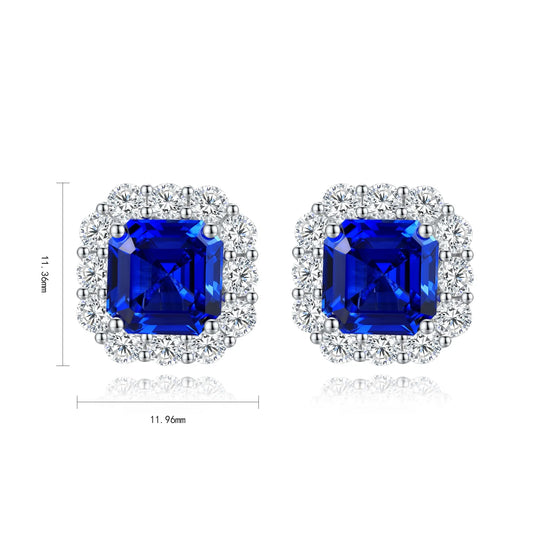 Gemfiori High Quality S925 Lab Grown Sapphire Asscher Cut Earring Stud Dainty Gemstone Stud Earrings for Women Daily Wear Gift