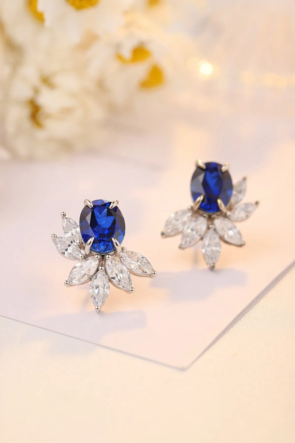 Gemfiori Anster High Quality S925 Lab Grown Sapphire Earring Stud Dainty Gemstone Stud Earrings for Women Daily Wear Gift