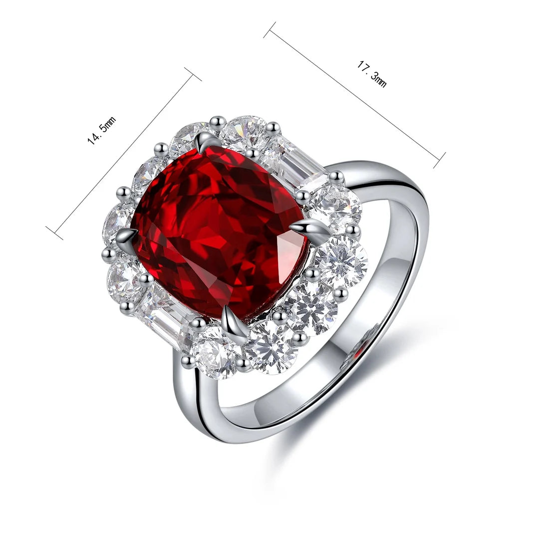 Gemfiori Jewelry Trendy High Quality S925 Silver Cultivated Ruby Ring Unisex Engagement Ring for Wedding Party or Gift