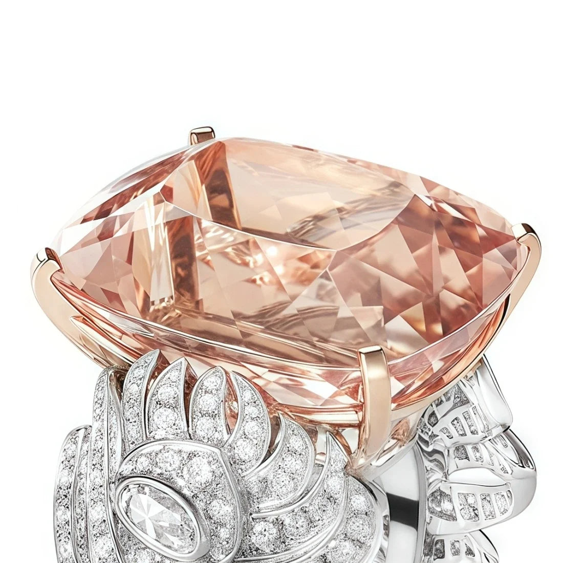 MUSHAN Luxury 925 Sterling Silver Rhodium Plated Women's Wedding Bands Rings with High Carbon Diamond and Synthetic Morganite