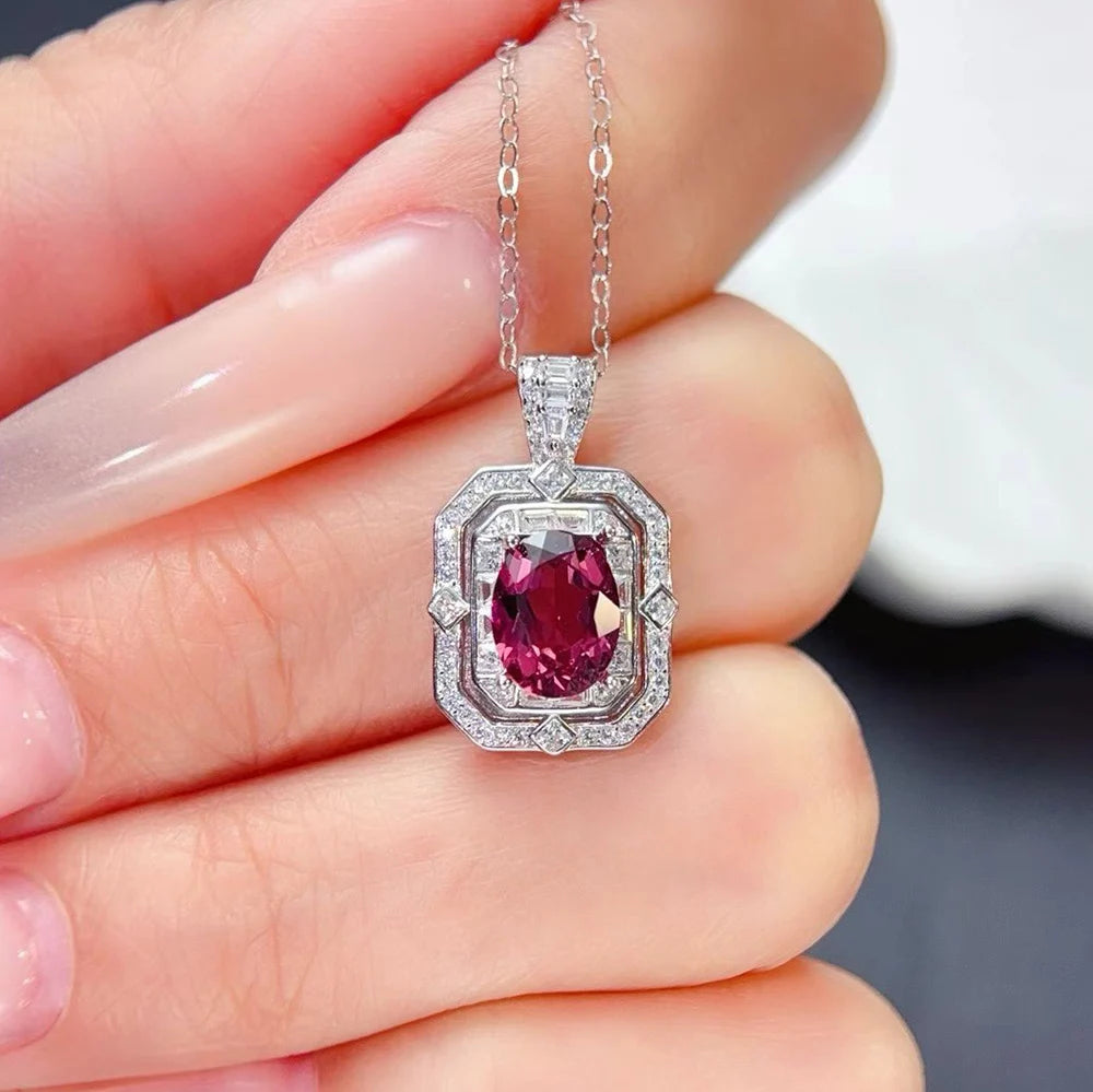 Gioiellieri Natural Garnet Pendant Necklace 925 Sterling Silver Rhodium Plated Luxury Jewelry for Trendy Engagement Anniversary Party Gifts