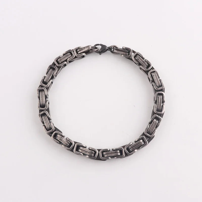 REBEL 7MM 2022 New Antique Silver Plated 316L Stainless Steel Punk Jewelry Byzantine Chains Bracelet for Men