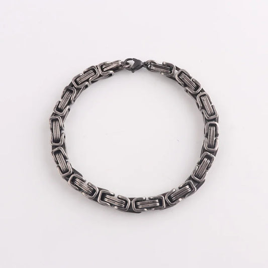 7MM 2022 New Antique Silver Plated 316L Stainless Steel Punk Jewelry Byzantine Chains Bracelet for Men