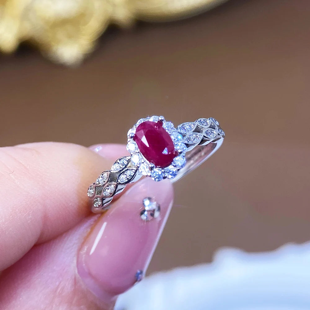 Gioiellieri Natural Ruby 925 Silver Gold & Rhodium Plated Oval Cut Prong Setting CMA Certified Luxury Gemstone Rings for Women