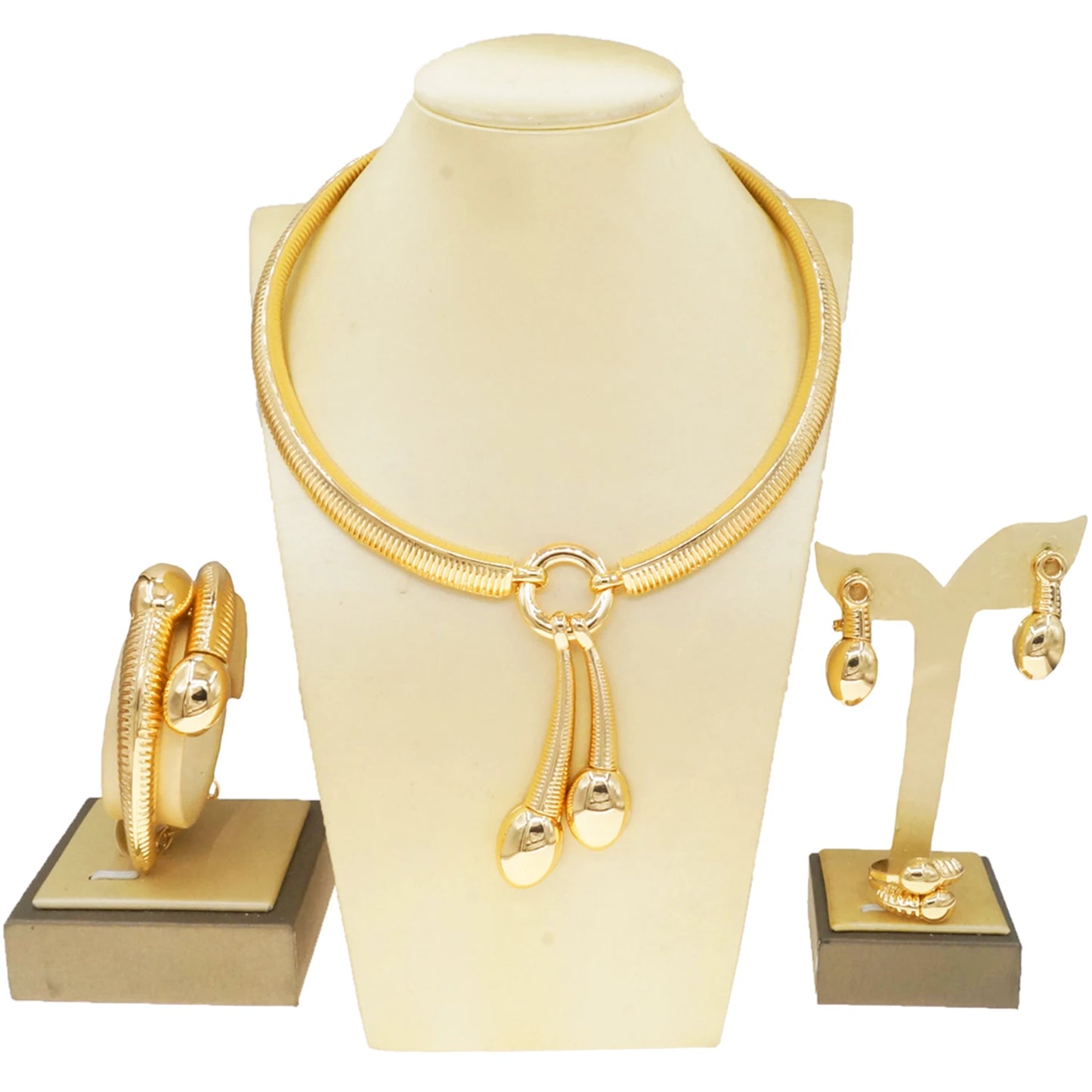Zhuerrui Beautiful Brass Gold Jewelry Sets Simple Bead Necklace Bracelet Jewelry Set Exquisite Women's Christmas Gifts HC23240