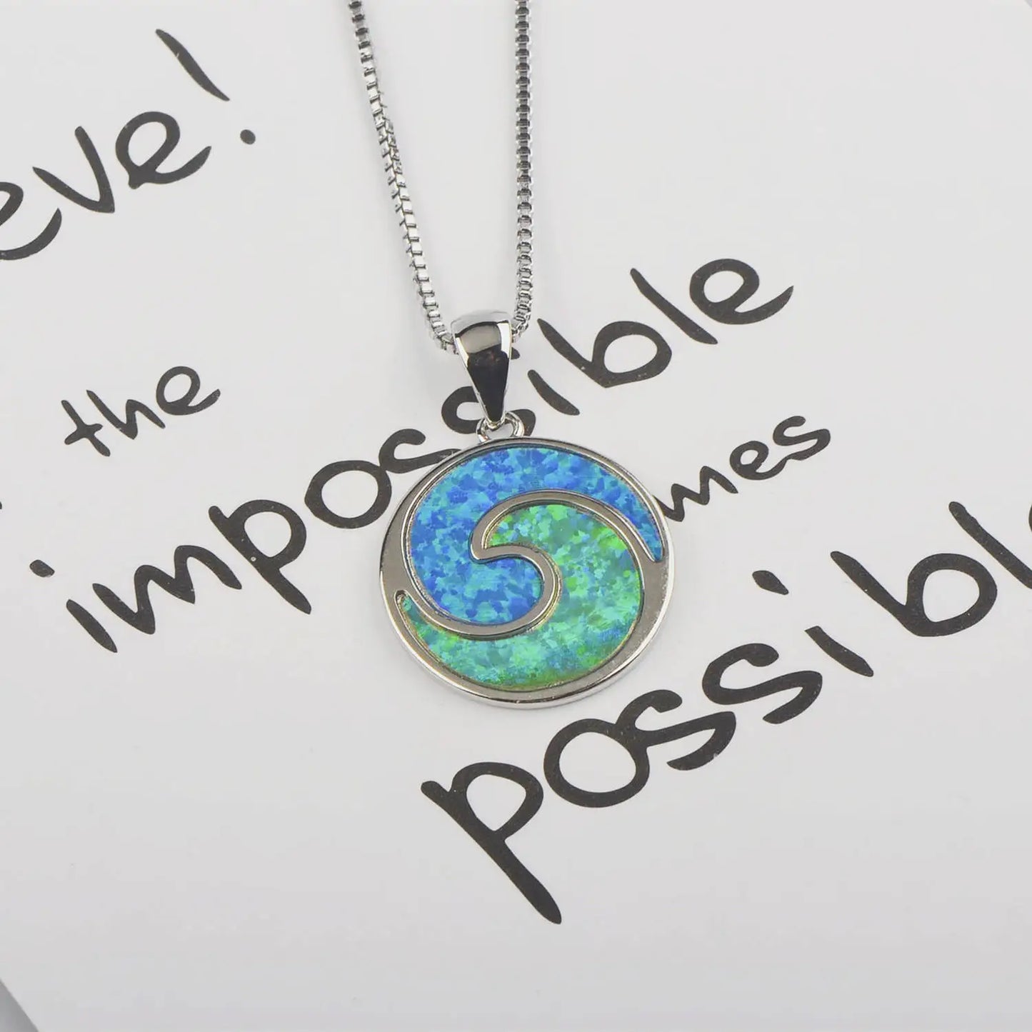 Aobao Christian Silver Plated Copper Link Chain Minimalist Surf Wave Pendant Opal Sweater Necklace Gift