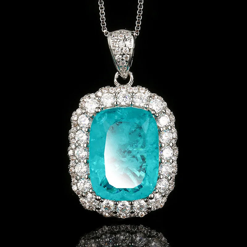 REDheart Copper Inlaid Zircon Gold-Plated Trendy Flower Shape Necklace Simulation Paraiba Blue Temperament Suit Women's Jewelry Set