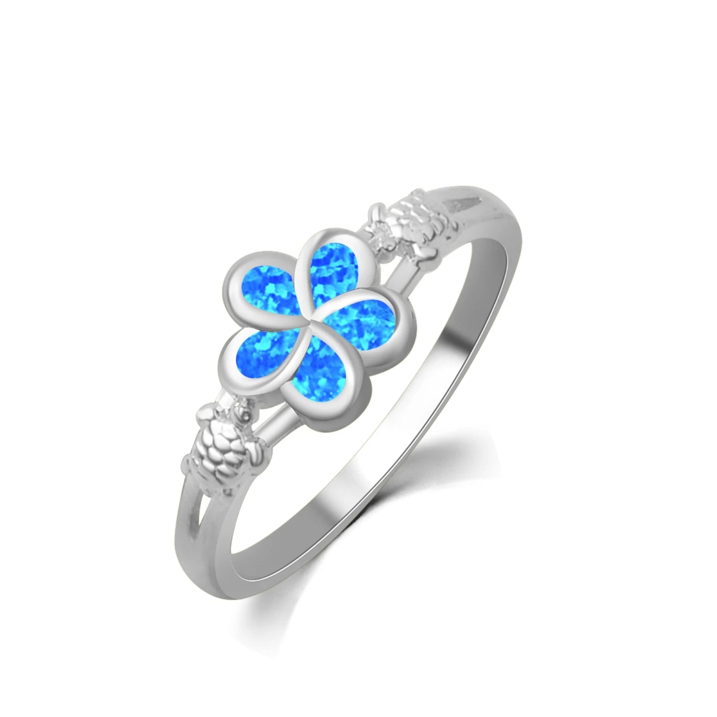 Cute Four-Leaf Clover Bee Opal Ring | Blue Iridescent Gem Gold-Plated Band | Lucky Nature-Themed Jewelry for Women Trendy Style