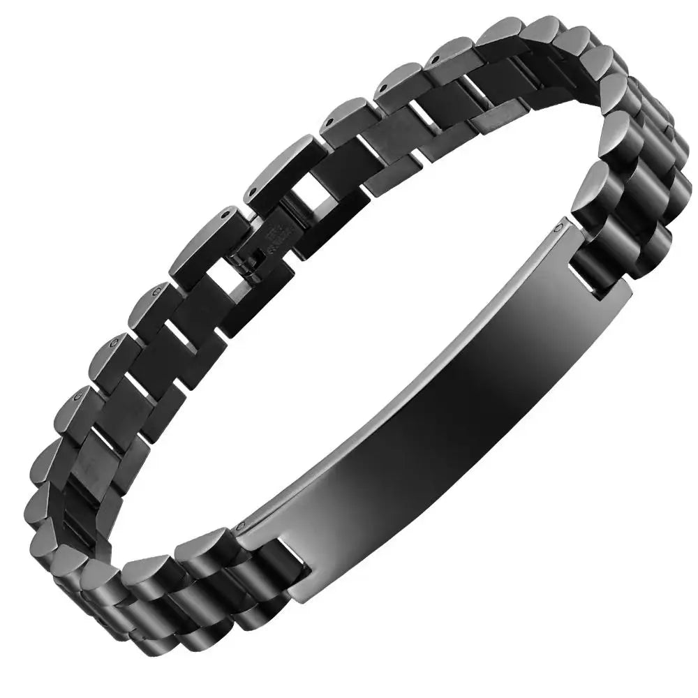 REBEL FASHIONISTA Simple Adjustable Men's Classic Waterproof Stainless Steel Chain & Link Bracelet with Custom Name Engraving for Anniversary Gift