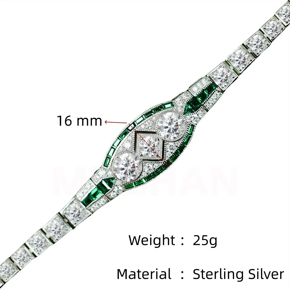 MUSHAN Fine Jewelry Factory 925 Silver Chain Link Bracelet Blue and Green High Carbon Diamond Vintage Style Bracelets for Women