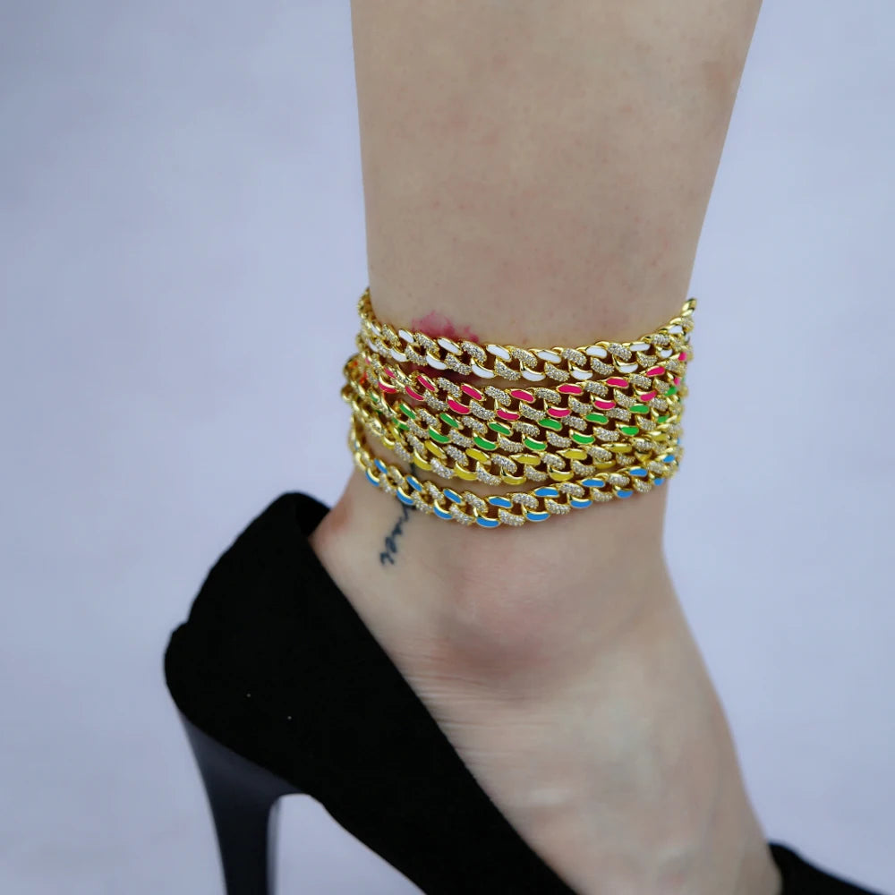 2024 Summer Colorful Jewelry Neon Enamel Cuban Link Chain Anklet for Women