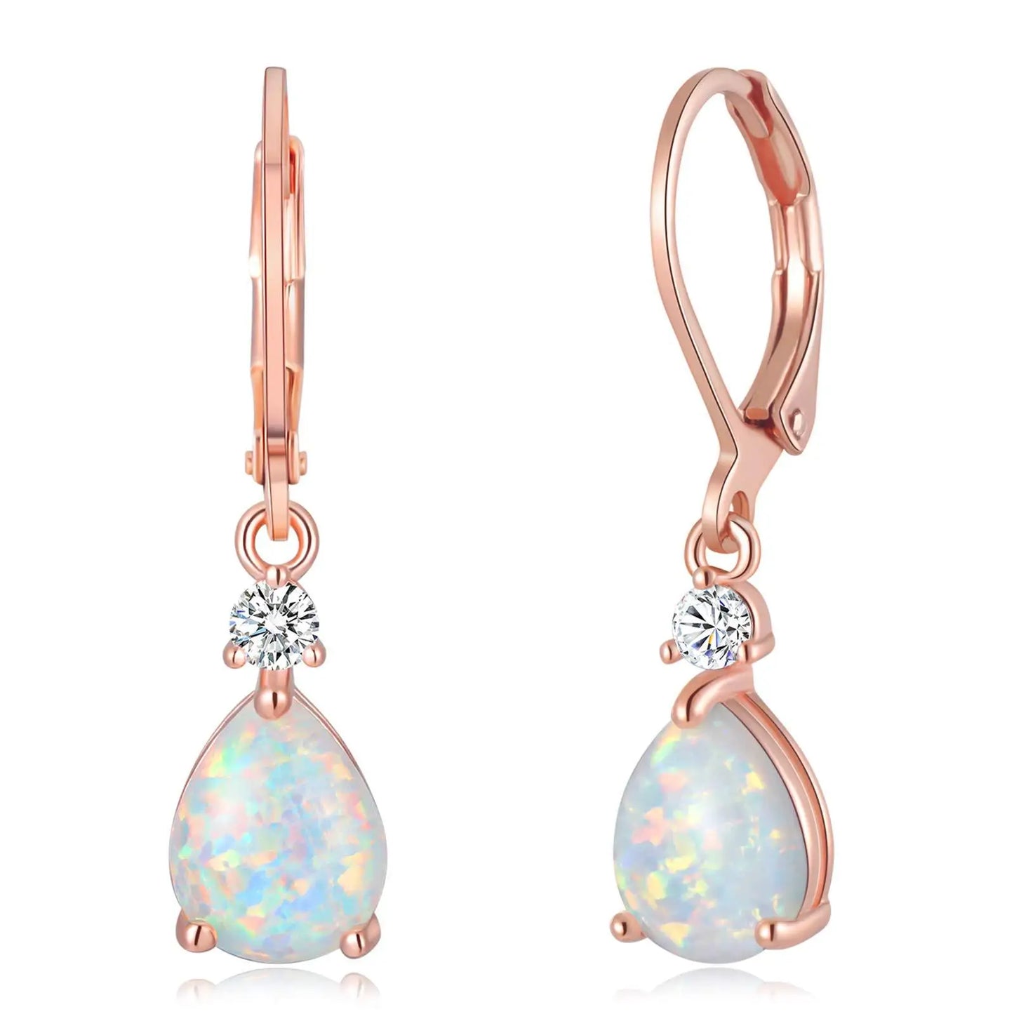 Bohemia Christian Style Silver Plated Brass Water Drop Single White Opal Gift Earrings for Women