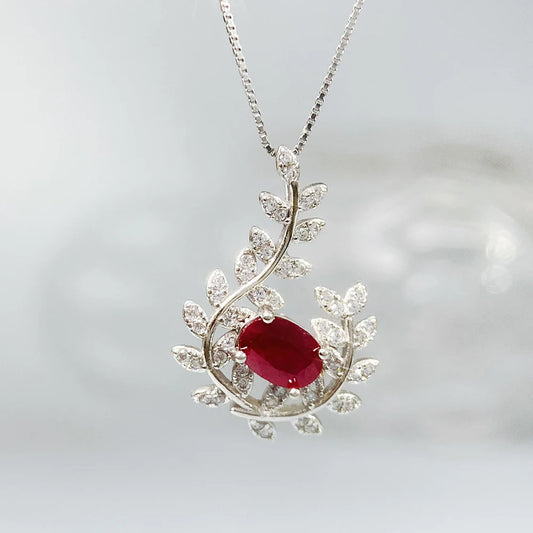 Gioiellieri Natural Ruby Pendant S925 Sterling Silver Necklace for Women Fine Jewelry July Birthstone Anniversary Birthday Gift Deep Red New
