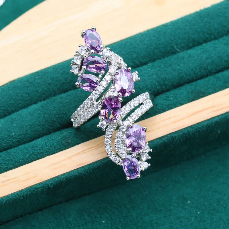 XOTICA Women's Custom Silver Crystal Ring Classic Wedding and Party Jewelry Purple for Engagement and Other Occasions- Rings
