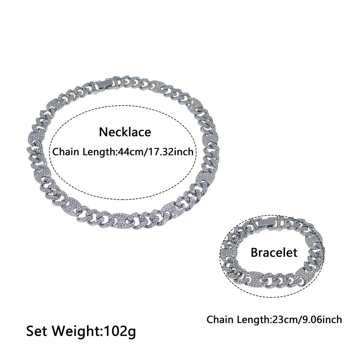 REBEL Zhuerrui Simple Fashion Cuba Necklace Bracelet Set Silver Plated Diamond Exquisite Young People Play Hip Hop JewelryBR2400212