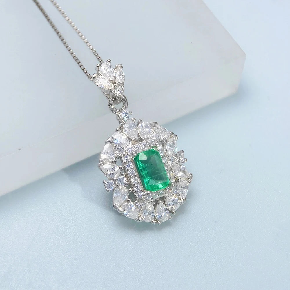 Gioiellieri Natural Green Emerald Pendant for Women with 925 Sterling Silver May Birthstone Fine Jewelry Wedding Engagement Anniversary Gift