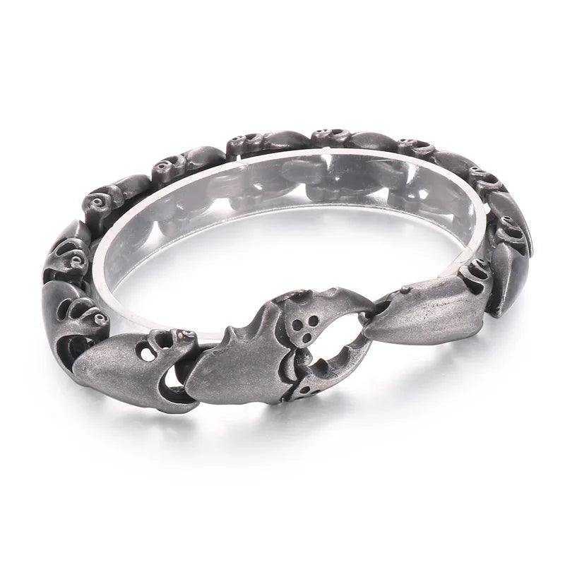 REBEL 225mm Men Punk Silver/Oxidized Black Stainless Steel Crab Claw Links Bracelets