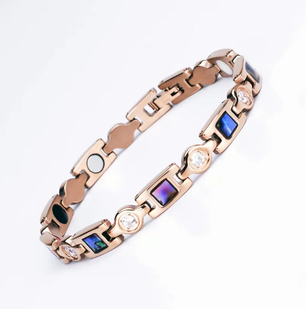 Aimgal Magnetic Health Bracelet Germanite & Abalone Shell with 3A Zirconia 316L Stainless Steel Wellness Jewelry