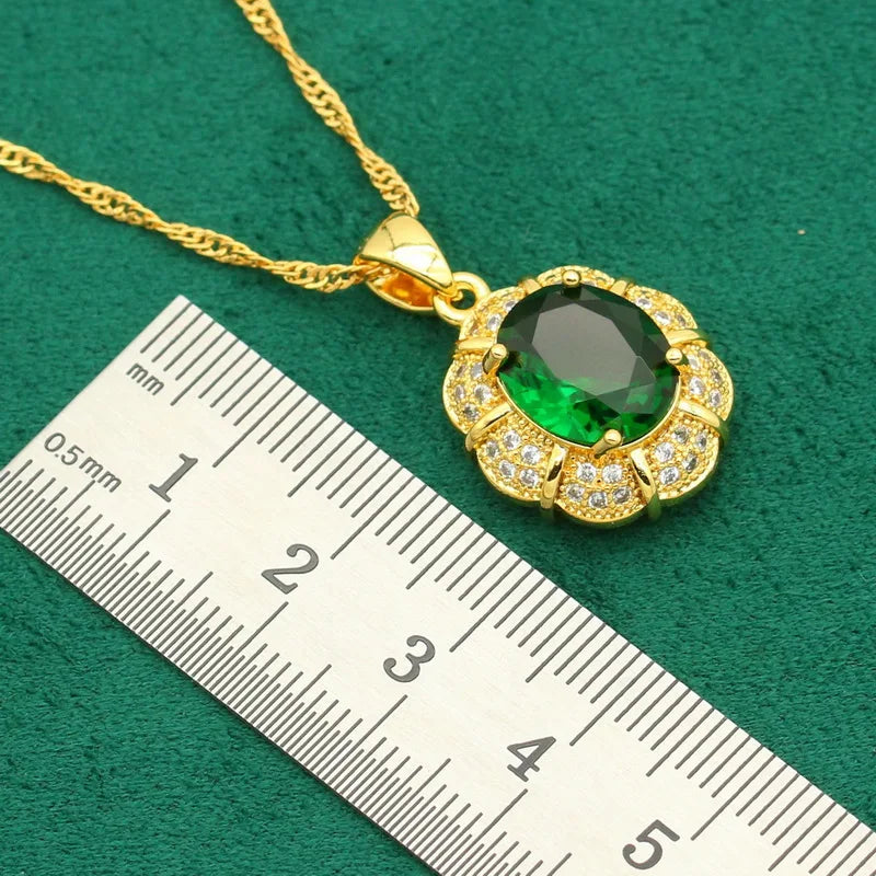 XOTICA Women's Gold Plated Wedding Jewelry Set Green Blue Emerald Including Hoop Earrings Bracelet Pendant Necklace Ring for Parties