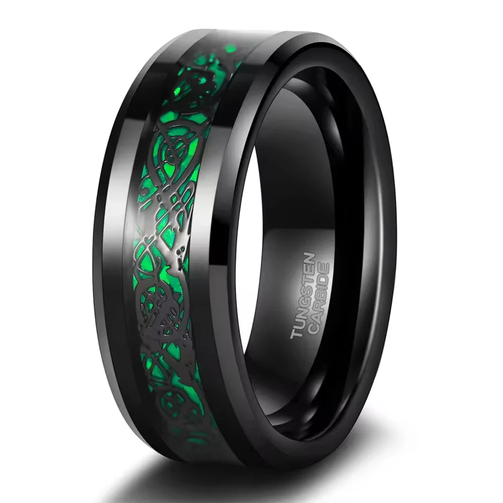 Tempusort Trendy 8mm Tungsten Red Wedding Ring for Men Dragon Tungsten Rings Green Fashion Jewelry Finger Rings Dropshipping