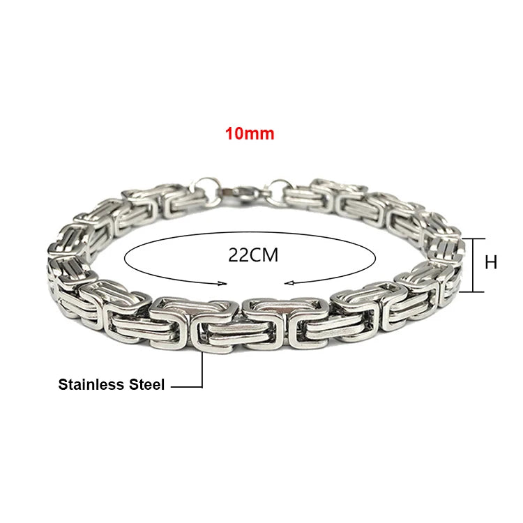 VIKING Byzantine Chain Bracelet – Stainless Steel Men's Silver Motorcycle Chain Bangle