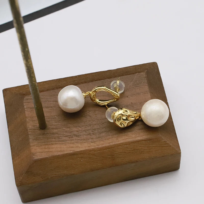 New Fashion 925 Sterling Silver Earrings 18k Gold Plated Freshwater Pearl Pendant Earrings Fine Jewelry for Women