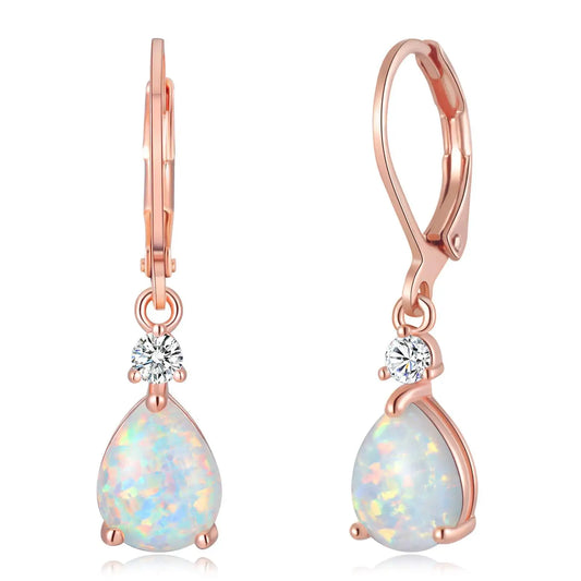 Bohemia Christian Style Silver Plated Brass Water Drop Single White Opal Gift Earrings for Women