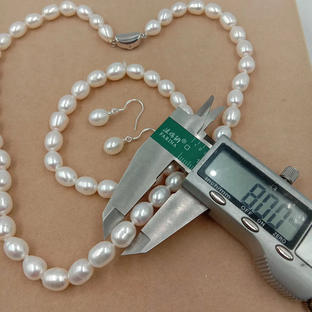 8 mm Rice Pearl Freshwater Jewelry Set 925 Silver Earring with Good Luster Wedding Factory Price Wholesale From the Factory