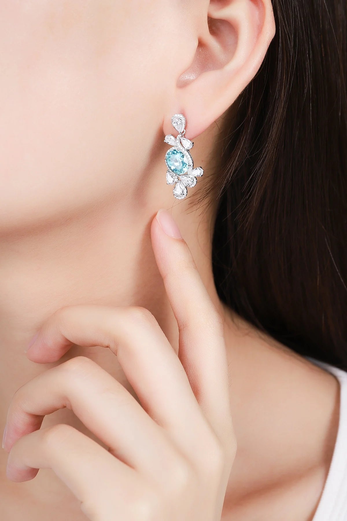 Gemfiori Vintage 925 Sterling Silver Drop Earrings Rhodium Emerald Cut Lab Grown Gemstones Women's Ready Ship Wedding Gift Claw Setting
