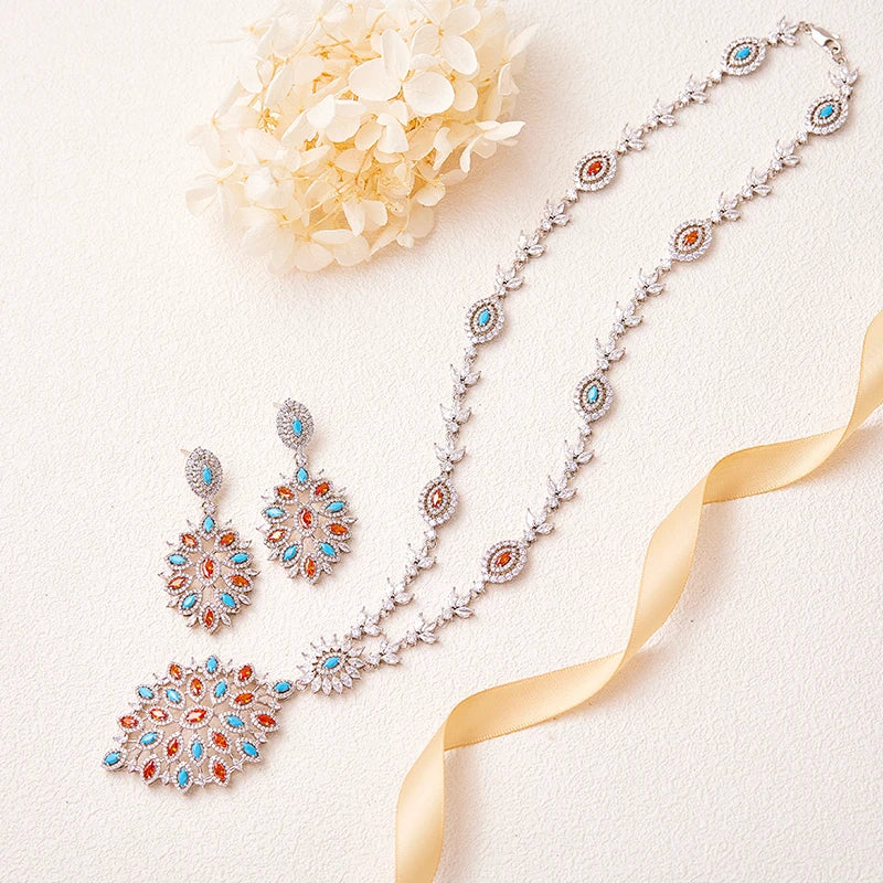 What Are You Still Looking for Premium Jewelry Necklace Earring Set Women's Long Color Sweater Chain