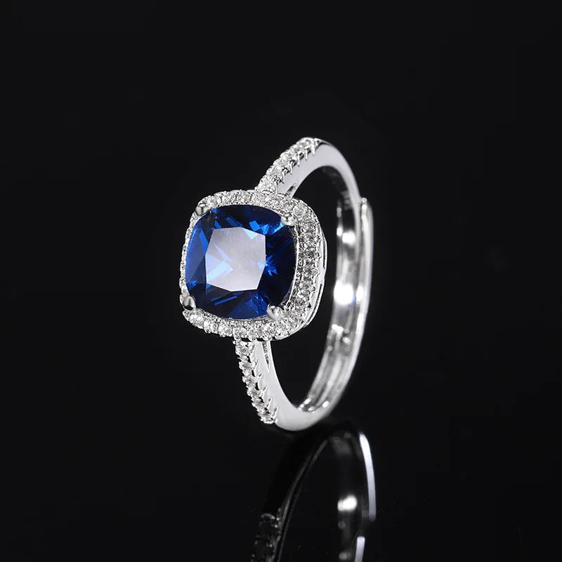 Gemfiori New Jewelry Brass Gold-plated Retro Simulation Blue Pointed Crystal Fat square Minimalist Style Set