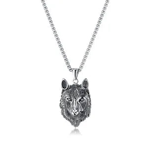 REBEL VIKING Nordic Celtic Wolf Pendant Necklace – Stainless Steel 24"