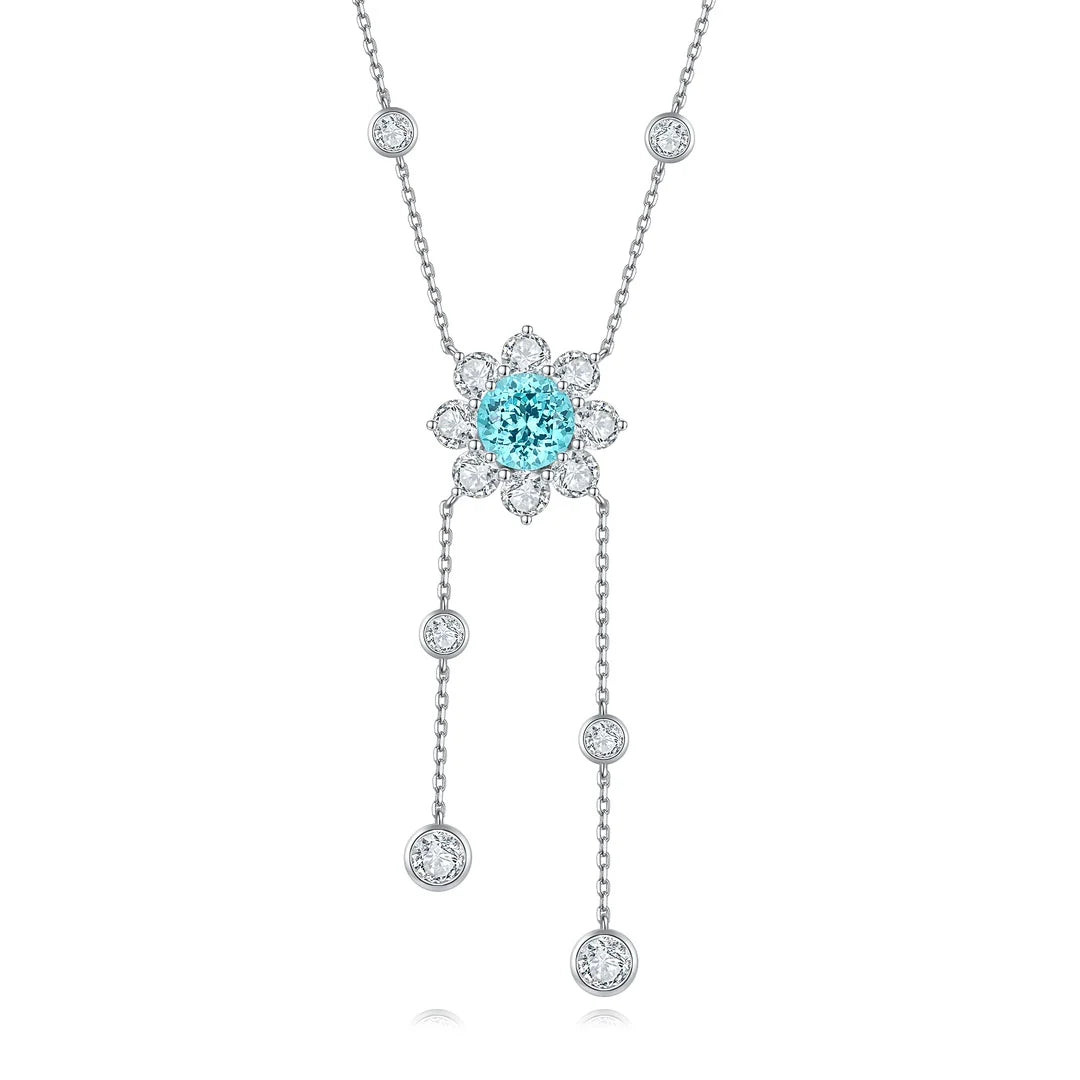 Gemfiori Anster 925 Sterling Silver High-quality Cultivated Paraiba Necklace - Suitable for Parties or As a Gift