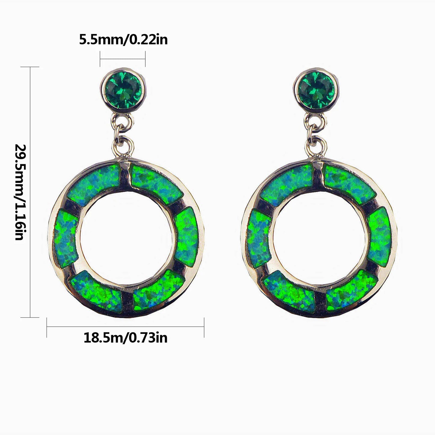 Retro Green Opal Pendant Earrings Brass Silver Plated Geometric Christian Minimalist Round Circle Jewelry for Women