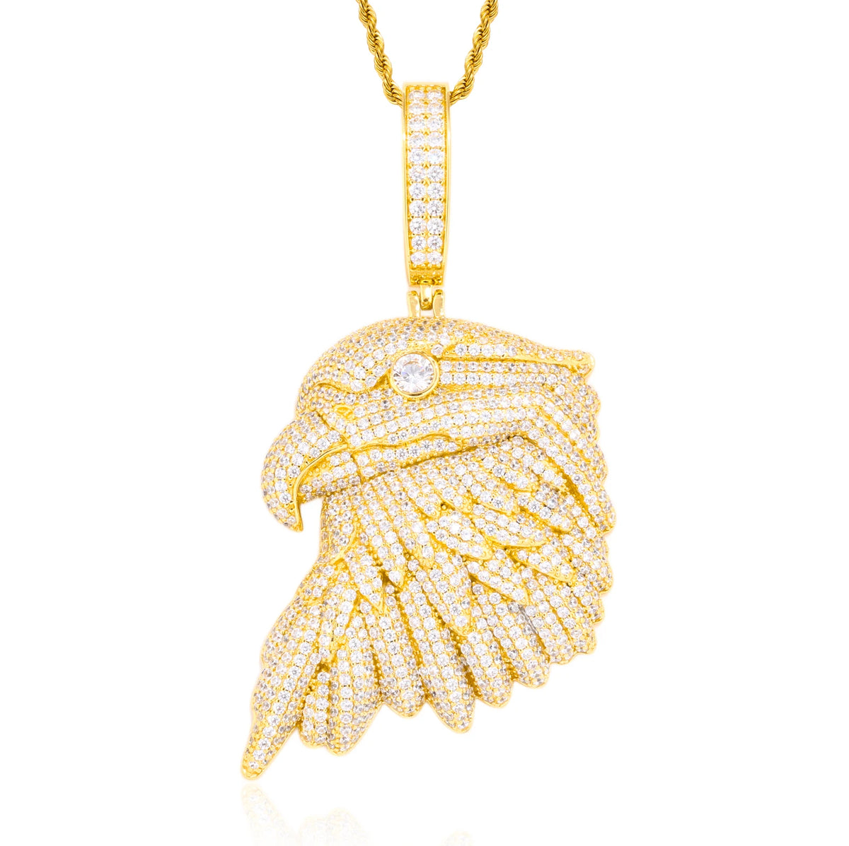 Jewelry Factory Wholesale Luxury Hip Hop Mens 18K Gold Plated Brass AAAAA CZ Diamond Iced Out Bald Eagle Pendant