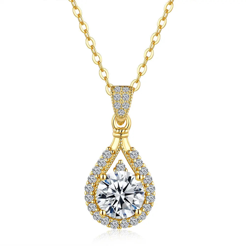 ArtistA High Quality S925 Sterling Silver 18k Gold Plated Round Jewelry Set Vintage VVS1 GRA Moissanite Pendant Necklace Earrings Set