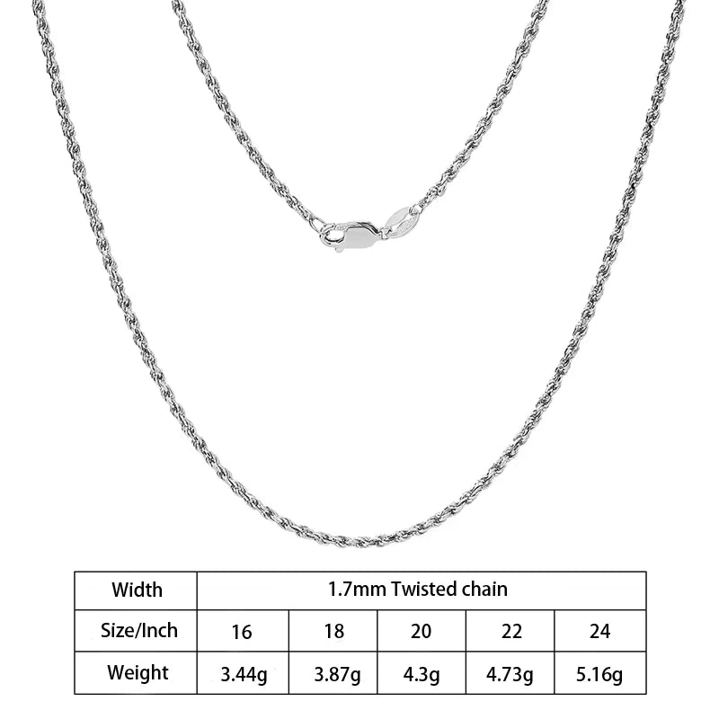 S&S 925 Sterling Silver Diamond Cut Rope Chain Necklace — S&S Collection