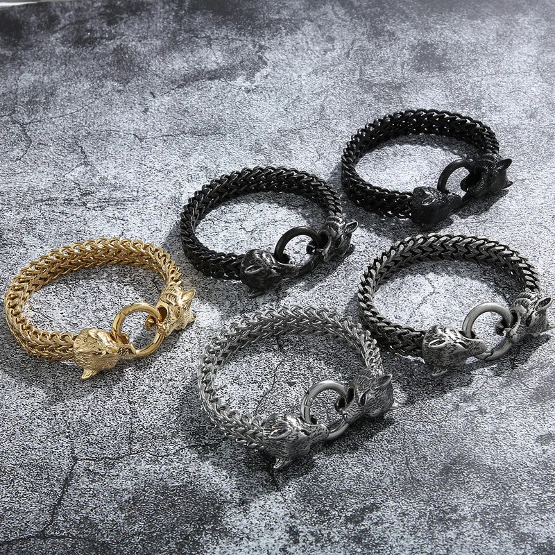KALEN Viking Wolf Charm Pulseras De Lobos Para Hombre Acero Inoxidable Mexicanas Stainless Steel Bracelet