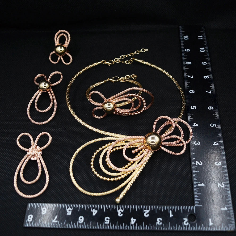 Zhuerrui African Italian Gold Plated Jewelry Set Bold Ribbed Twisted Geometric Choker for Women Wedding Banquet X00132