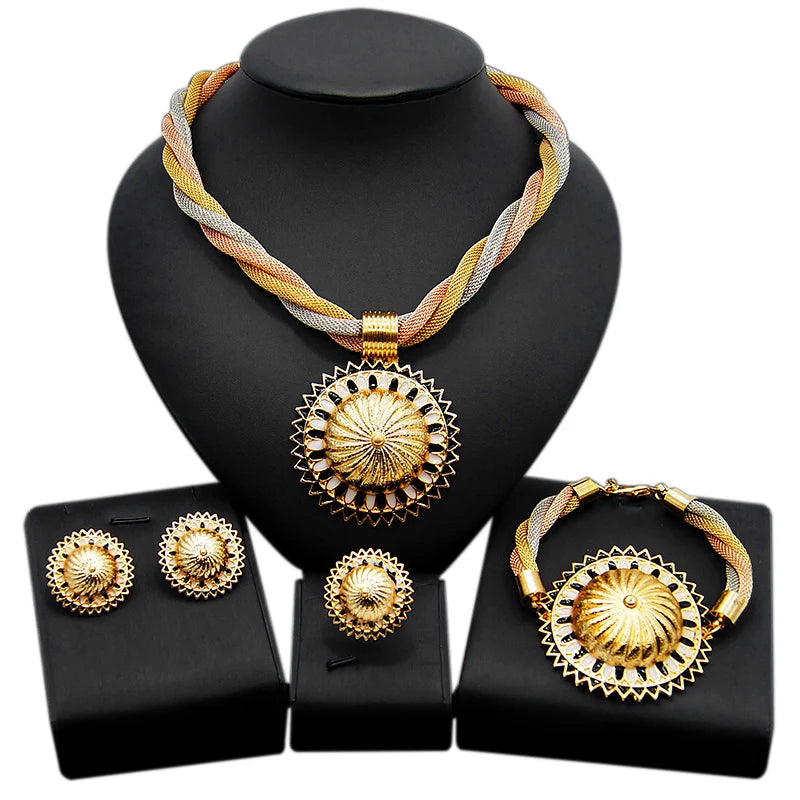 Zhuerrui New Design 24k Italian Gold Plated Women Jewelry Set Fashion Necklace African Big Jewelry SetsHC20070414