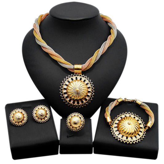 Zhuerrui New Design 24k Italian Gold Plated Women Jewelry Set Fashion Necklace African Big Jewelry SetsHC20070414