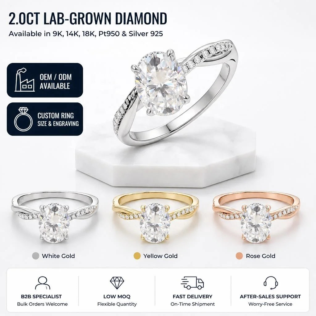 Gioiellieri Luxuriant Oval Cut 2Carat D VVS2 Lab Grown Diamond Ring 9K 10K 14K 18K White/Yellow/Rose Gold PT950 Twisted Shank Promise Ring
