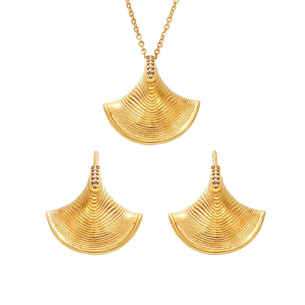 Vintage Geometric Zircon & Pearl Pendant Necklace & Earrings | Gold Plated Stainless Steel Fashion Set