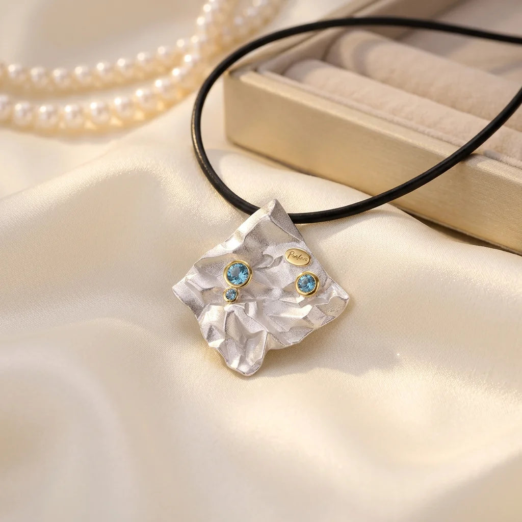 Italy Fashion Design Blue Zircon 18K Gold Plated 925 Sterling Silver Pendant Set