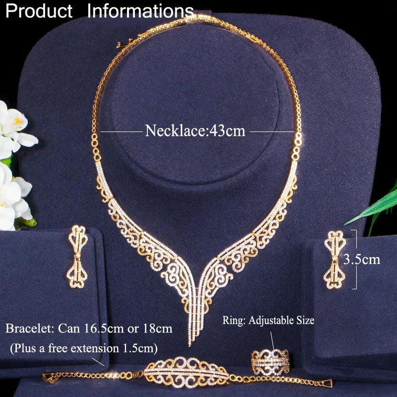 S&S 4-Piece CZ Flower Bridal Jewellery Set – 18K Gold Plated – African & Dubai Style – Collection