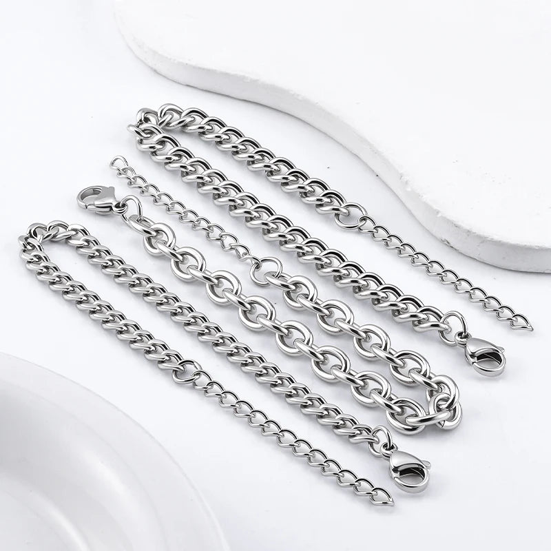 REBEL Minimalist Fashion Stainless Steel Cuban Chain Bracelet Unisex Hip Hop No Fade Waterproof Jewelry for Women Men Unisex