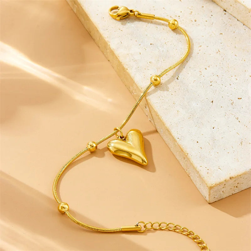 Gold Heart Necklace, Earrings & Bracelet Jewellery Set | Classic Everyday Fashion Set