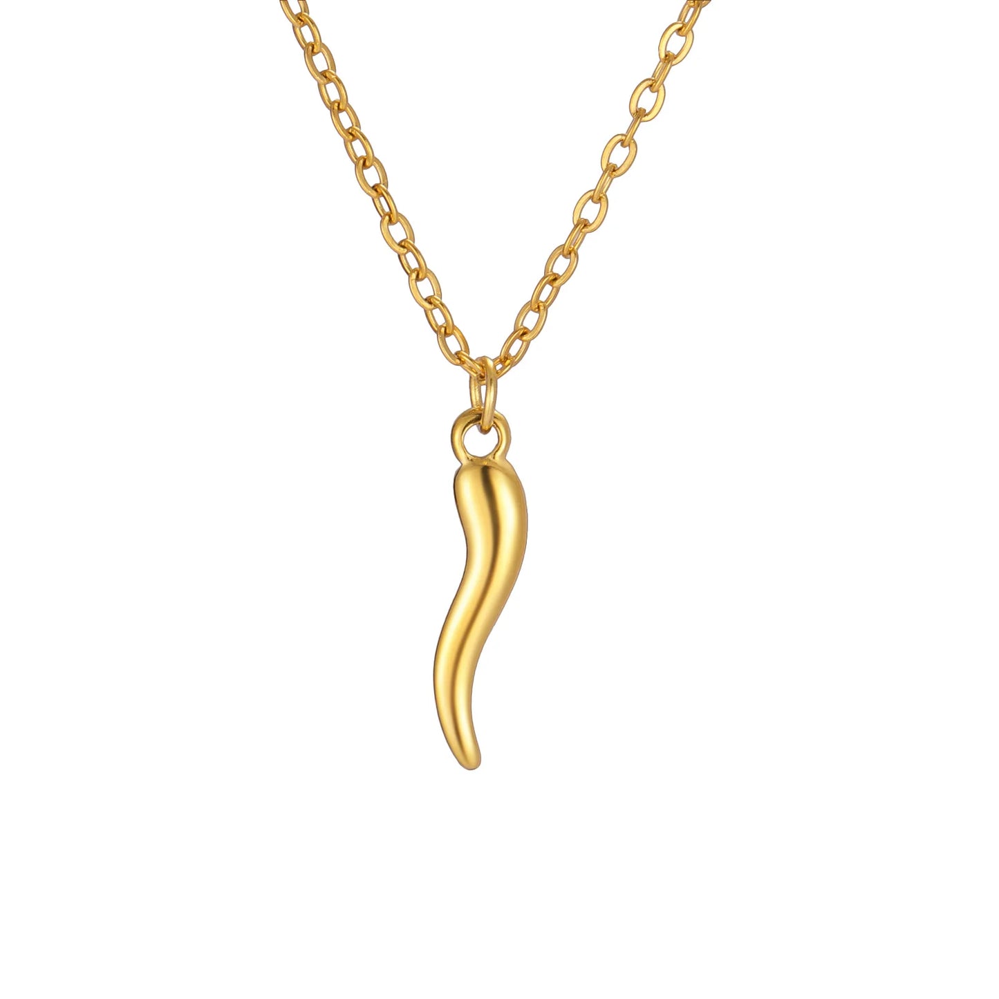 Blue Bamboo Necklace Stainless Steel Gold Plated Trendy Unisex Sporty Good Luck Jewelry Gift