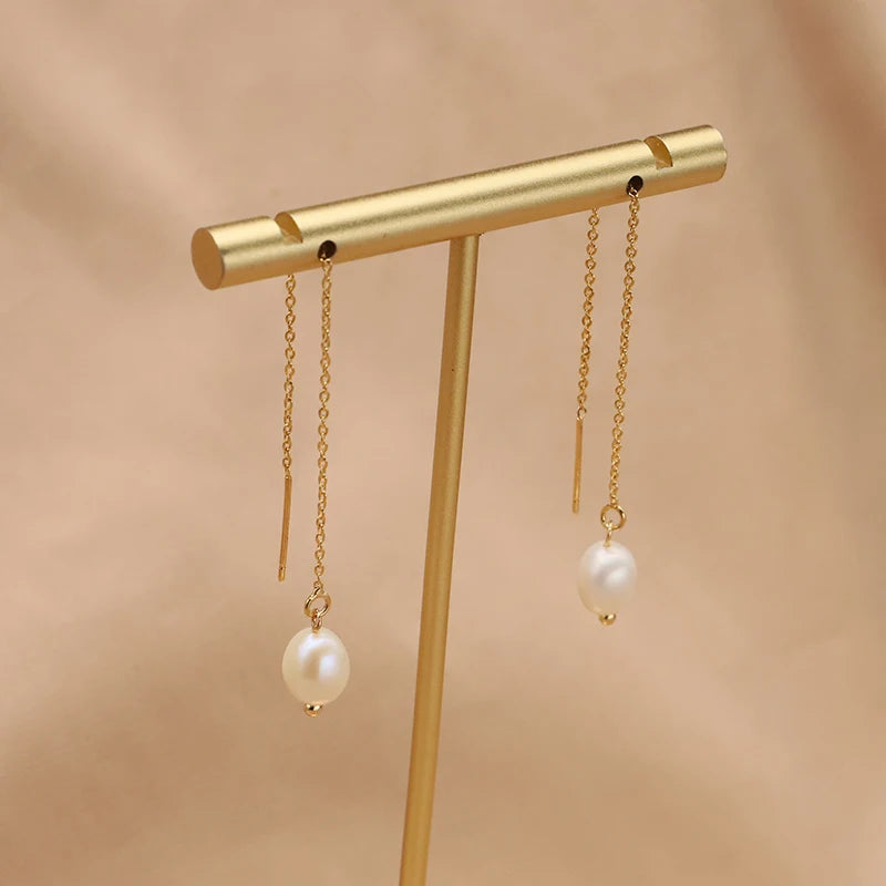 Natural Freshwater White Pearls  Wholesale Fashion Jewelry Earrings Luxury 18k Gold Plating Hoop Earrings