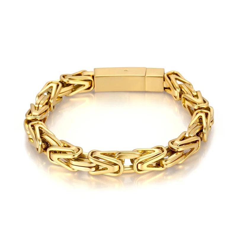 VIKING Byzantine Links Bracelet – 316L Stainless Steel Unisex 8mm Silver Gold Black Blue Rainbow